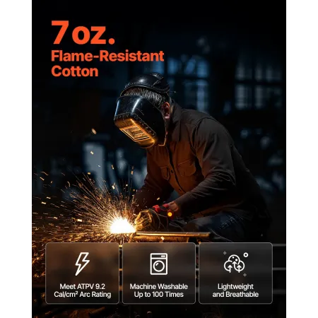 Flame-Resistant Welding Jacket - XXL Size, 7oz. FR Cotton Welding Jacket, Machine Washable Heat-Resistant Safety Jacket with Col