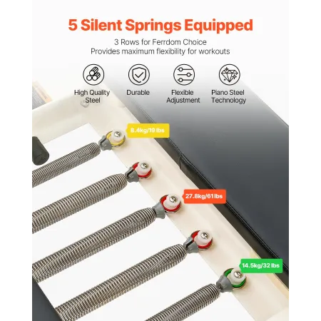 Foldable Pilates Reformer Machine, Reformer Set with Sitting Box, Pilates Bed with Dual Resistance- Spring & Cord, for Advanced 