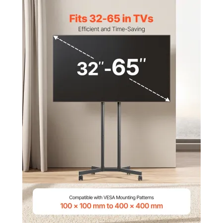 Rolling TV Stand Mobile TV Cart holder op til 88 lbs til 32-65