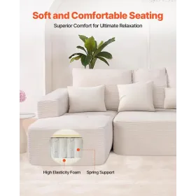 Modular Sectional Sofa L Shaped Cloud Couch with Chaise and Cushion Beige