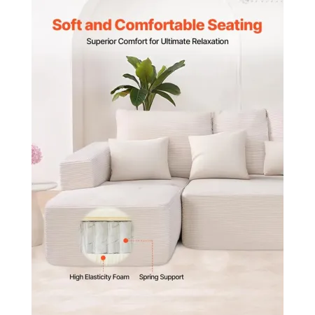 Modulær sektionssofa l formet sky sofa med chaise og pude beige