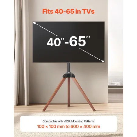 Tripod Easel TV Stand, for 40-65 inch Flat Screen/Curved TVs Up to 99 lbs, 18° Left-Right Rotation Portable TV Stand with Oak Wo