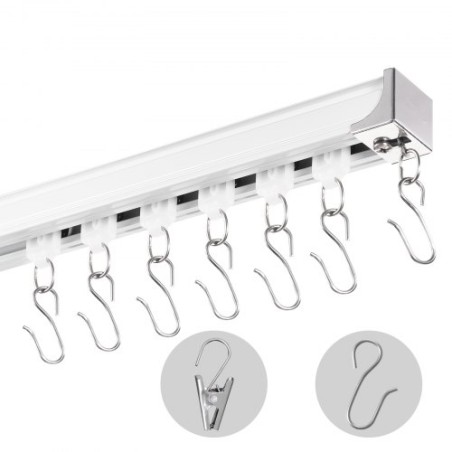 Ceiling Curtain Track Set 8.9 FT/2.7 Meter Room Divider with Hooks White
