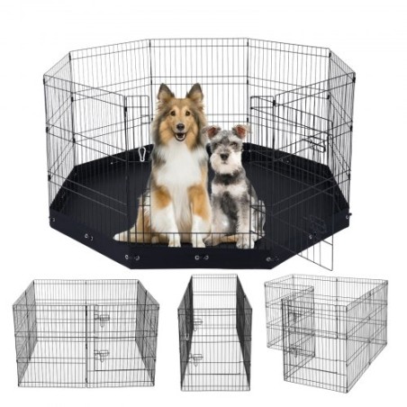 Hund Playpen 8 paneler sammenfoldelig metal hundeøvelse pen med bundpude 30 "h