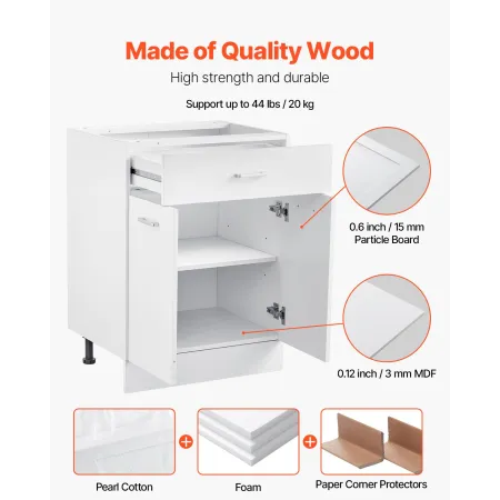 Shaker Base Cabinet 24 "W X 19" D X 32 "H Klar til at samles