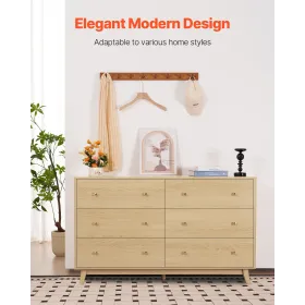 6 Drawer Dresser Wooden Chest of Drawers with Sliding with Anti-tip Device