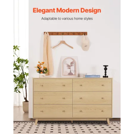 6 Drawer Dresser, Wooden Chest of Drawers with Sliding with Anti-tip Device, Modern Minimalist Dresser Chest, Closet Storage Org