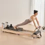Foldable Pilates Reformer, Wooden Pilates Workout Machine for Home Gym Studio Use, Pilates Bed with Dual Resistance- Spring & Co