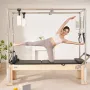 Pilates Reformer, Wooden Pilates Machine for Home Gym Studio, Strength Training Workout Equipment with Dual Resistance, Reformer