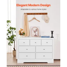 7 Drawer Dresser Wooden Chest of Drawers with Sliding with Anti-tip Device