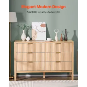 6 Fluted Drawer Dresser Wooden Chest of Drawers with Sliding & Anti-tip
