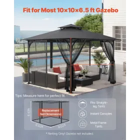 Udskiftning Mesh Gazebo Netting Screen til 10x10x 6,5 ft Patio