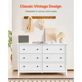 6 Drawer Dresser Wooden Chest of Drawer w/ Sliding & Anti-tip Device White