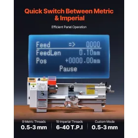 Metal Lathe Machine 8.7 x 18 in Bench Power Metal Lathe Automatic Feed
