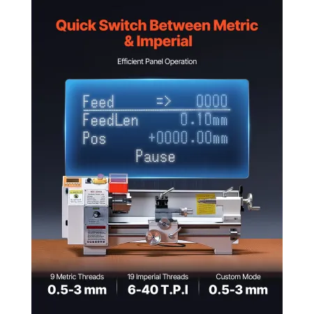 Metal Lathe Machine, 220 x 450 mm(8.7 x 18 in), Precision Bench Power Metal Lathe, Automatic Feed, 0-2500 RPM Variable Speed, 12