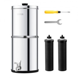 1.5G Gravity-fed Water Filter Countertop System Stainless Steel 2 Filters