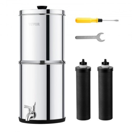 1.5G Gravity-fed Water Filter Countertop System Stainless Steel 2 Filters