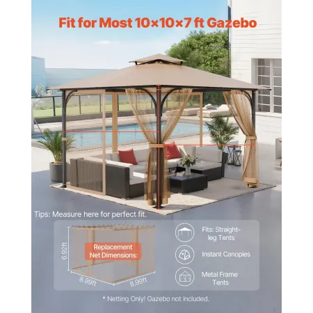 Udskiftning Mesh Gazebo Netting Screen til 10x10x7 ft gårdhave