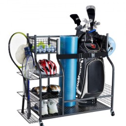 Golf Storage Garage Organizer 2 Golf Bag Stand Holder Club Rack Ball Cart
