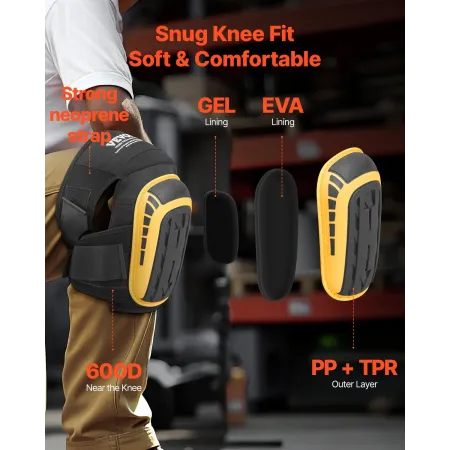 Knee Pads for Work, Extended Heavy Duty Construction Knee Pads with 2 Extension Straps, Anti-slip Foam Gel Knee Pads, Men & Wome