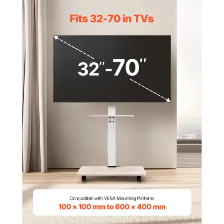 Rolling TV Stand Mobile TV Cart holder op til 88 lbs til 32-70