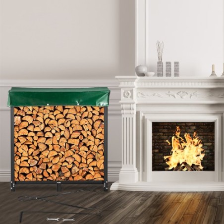 Bryderlogstativ, 6ft brænde rack udendørs, sort brænde rackstativ, stål udendørs træstativ, brænde bjælkeholder med belastning