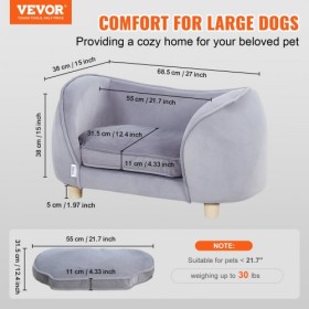 Pet Sofa, Dog Couch for Small Dogs and Cats, Soft Velvety Dog Sofa Bed, 66 lbs Loading Cat Sofa, Dark Grey