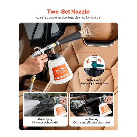 Car Cleaning Gun, 6-9.2 Bar High-Pressure Air Blow Gun with 2 Set Nozzles & 1L Liquid Bottle, Vortex Cleaning Gun, Quickly Blast