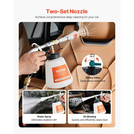 Car Cleaning Gun, 6-9.2 Bar High-Pressure Air Blow Gun with 2 Set Nozzles & 1L Liquid Bottle, Vortex Cleaning Gun, Quickly Blast