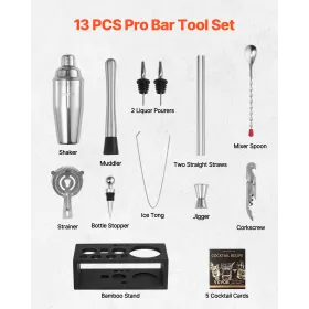 Cocktail Shaker Set 13 Pcs Bar Tools Stainless Steel Bartender Kit Silver