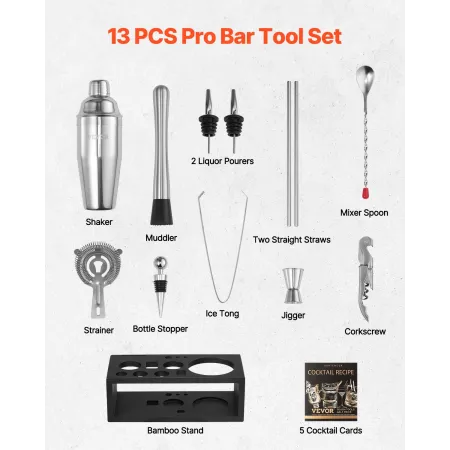 Cocktail Shaker Set 13 pcs bar værktøjer rustfrit stål