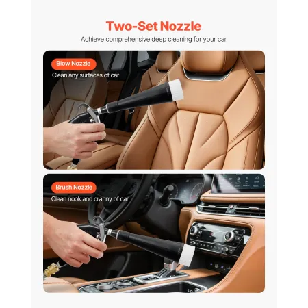 Car Cleaning Gun, 6-9.2 Bar High-Pressure Air Blow Gun with 2 Set Nozzles, 360° Rotating Nozzle for Complete Cleaning, Quickly B