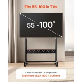 Rolling TV Stand Mobile TV Cart holder op til 205 lbs til 55-100 tommer tv'er