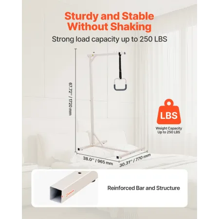 Trapeze Bar for Bed Mobility, Heavy-Duty Steel Free Standing Trapeze Bar 250 LBS Weight Capacity, Hospital Bed Pull Up Assist fo
