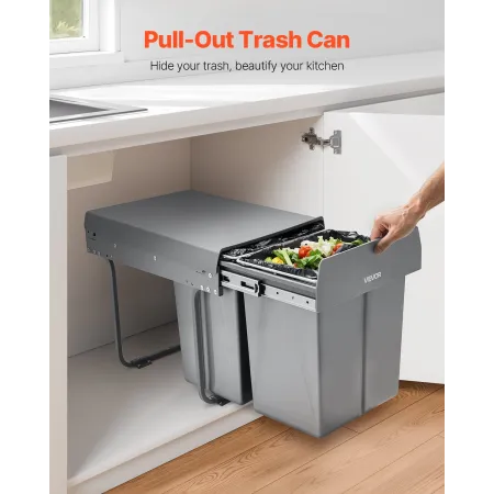 Pullout Trash Can for Kitchen Cabinets, 20+10+10L Double Under Sink Garbage Waste Recycling Bin, Under Mount Waste Container, wi