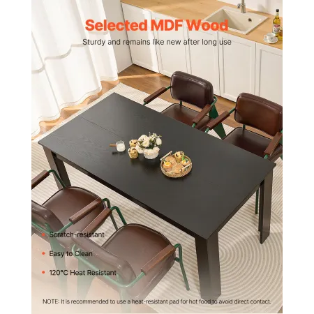 Rectangle Dining Table, 63 inch Length Large Wood Tables for 4-6 Person, Modern Dinner Furniture, Conference Desk Supporting for