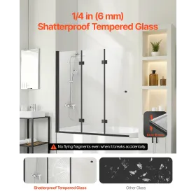 Bathtub Shower Door 51 in. W x 56 in. H Frameless Foldable Tub Shower Door