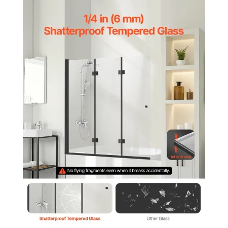 Badekarsbrusedør 51 tommer B x 56 tommer H Rammeløs, foldbar