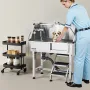 86.4 cm Stainless Steel Dog Washing Station, Pet Grooming Tub with Hot & Cold Faucet, Showerhead, Home Wash Sink, Fits Small Cat