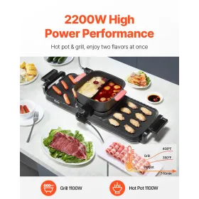 Varm gryde med grill 2300W 2-i-1 elektrisk røgfri BBQ med aftagelig gryde