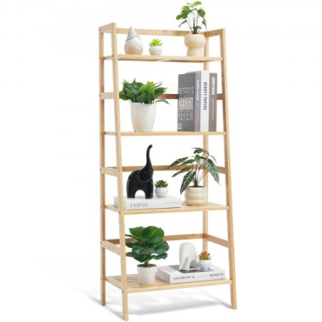 Bamboo Bookshelf 4 Tiers Bamboo Ladder Bookshelf Trapezoid Storage Rack