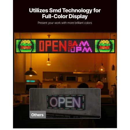 Programmable LED Sign, P10 Full Color Flexible Digital Scrolling Panel, DIY Custom Text Pattern GIF Display Board, Bluetooth APP