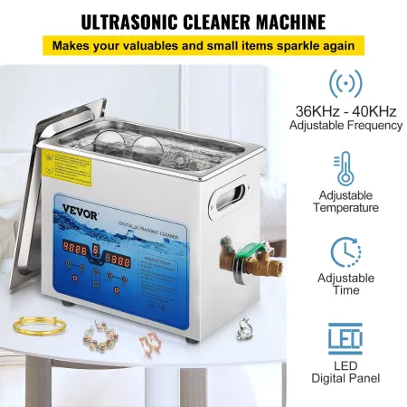 Ultrasonic Cleaner, 36KHz~40KHz Adjustable Frequency, 6L 220V, Ultrasonic Cleaning Machine with Digital Timer and Heater, Lab So