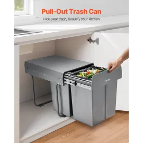 Double 20Lx2 Pullout Waste Container Under Cabinet Kitchen Bin Trash Can