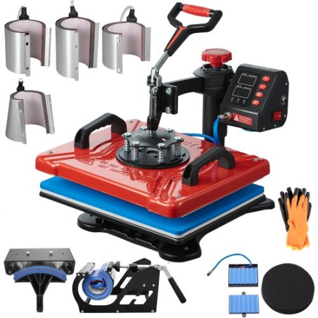 Heat Press 12X15 Inch 10 In 1 Heat Press 1000W Heat Press Machine with 360Â° Rotation Swing Away Red Heat Press T-Shirt