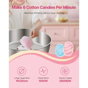 Commercial Cotton Candy Machine Sugar Floss Maker 1000W for Party Pink