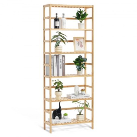 Bamboo Bookshelf 6 Tiers Bamboo Ladder Bookcase Rectangle Storage Rack