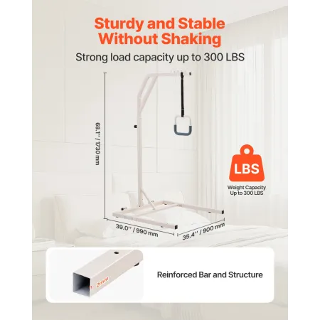 Trapeze Bar for Bed Mobility, Height-Adjustable Free Standing Trapeze Bar with 2 Wheels, 300LBS Capacity Bed Pull Up Assist for 