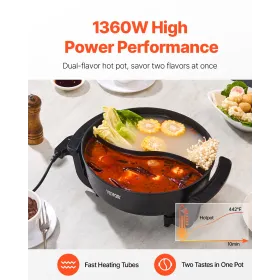 Electric Hot Pot 5 L Non-Stick Shabu-shabu Hot Pot with Divider Glass Lid