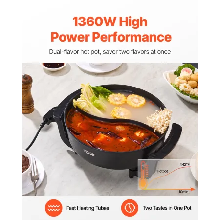 Elektrisk varm gryde 5 L Non-Stick Shabu-Shabu Hot Pot med